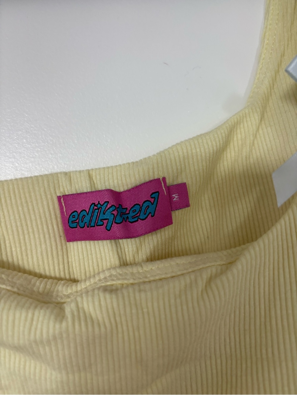 Edikted Pale Yellow Ribbed Tank Top with Bow Straps - Picture 2 of 2